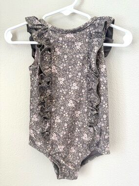 Jamie Kay Girls 12M Floral One Piece Swimsuit Ruffle Taupe Mauve